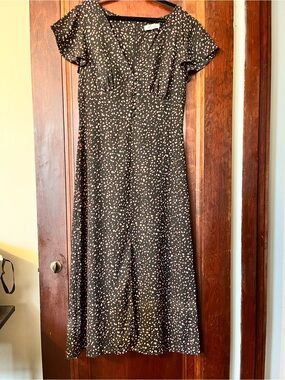 BB Dakota Black Midi Dress with Pink Dot Print